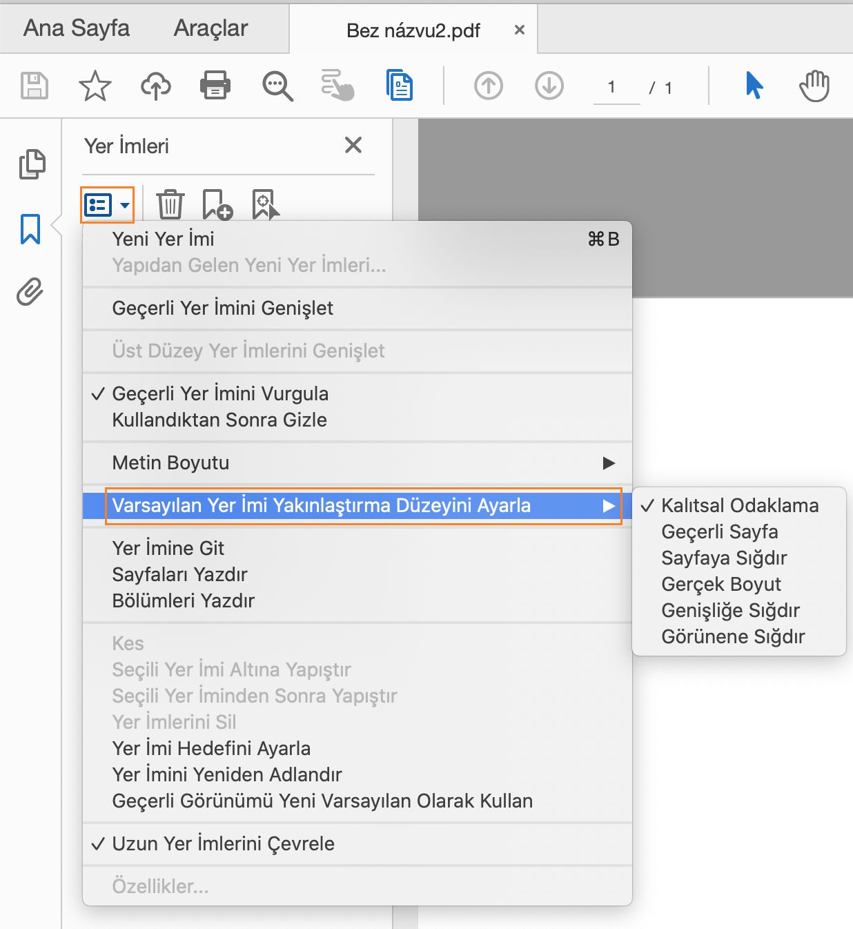 Varsayılan yer imi yakınlaştırma düzeyini ayarla
