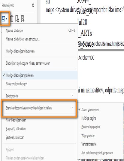Standaardzoomniveau voor bladwijzer instellen